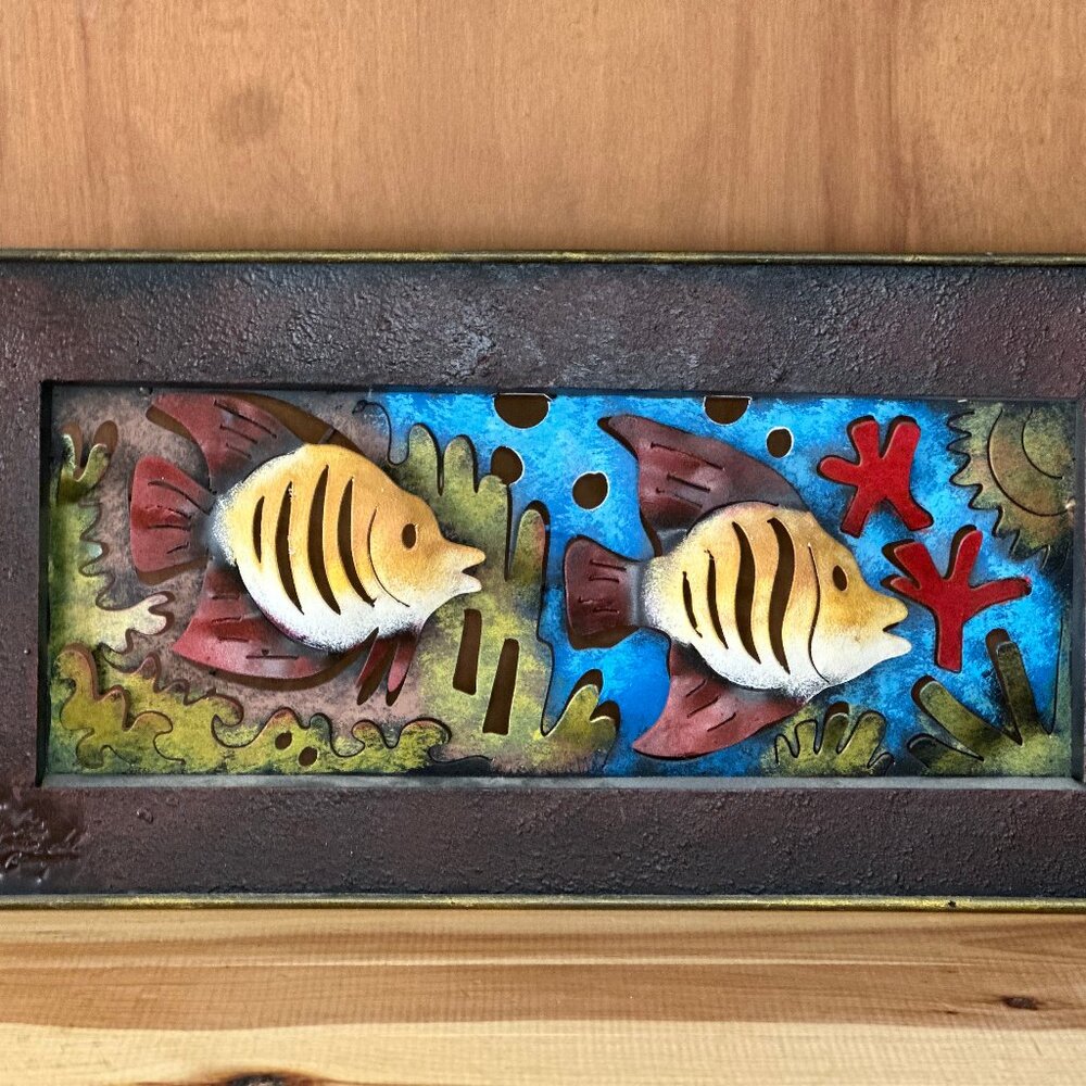 Rare Handcrafted Andres Martin del Campo Metal Art – 2 Fish Underwater (12x24)